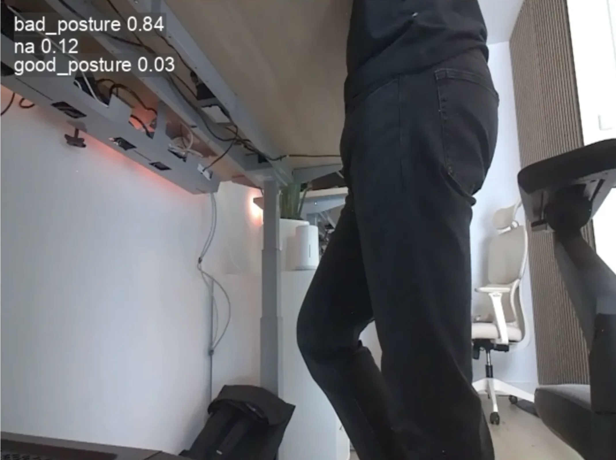 Example of the model falsely classifying me standing at the desk as bad posture